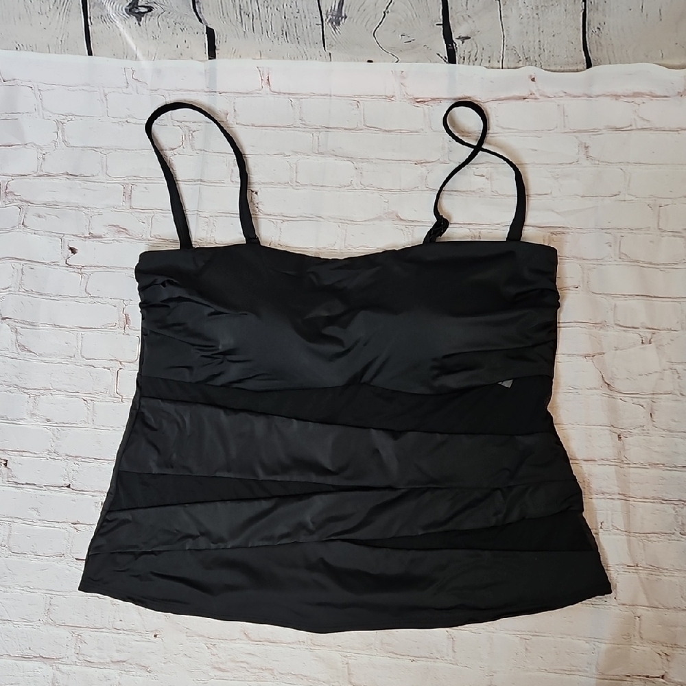 Swimsuits For All Black Swimsuit Tankini Top Sheer Panels NWT Size 26